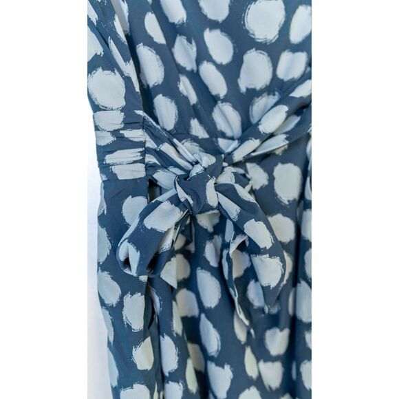 Theory Vivien Ikat Blue & White Spotted Polka Dot One Shoulder Mini Dress Size 8 - Picture 6 of 10